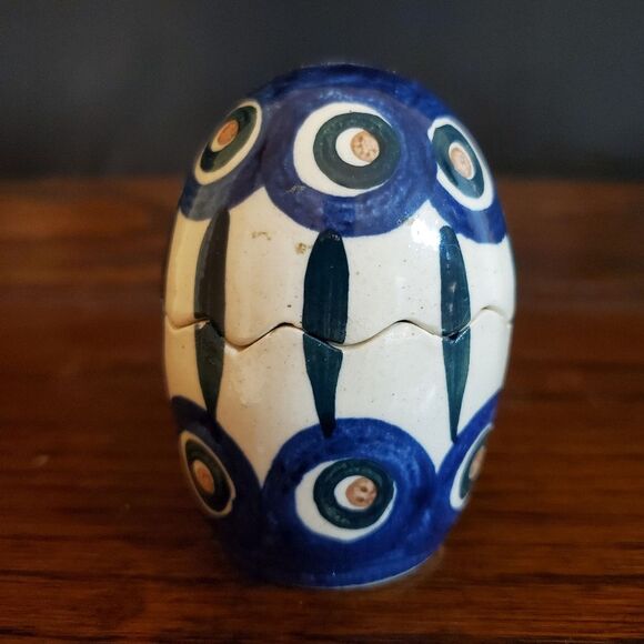 Boleslawiec Polish Hand Made Pottery Salt Pepper Cracked Egg Shaker Peacock - Picture 4 of 6